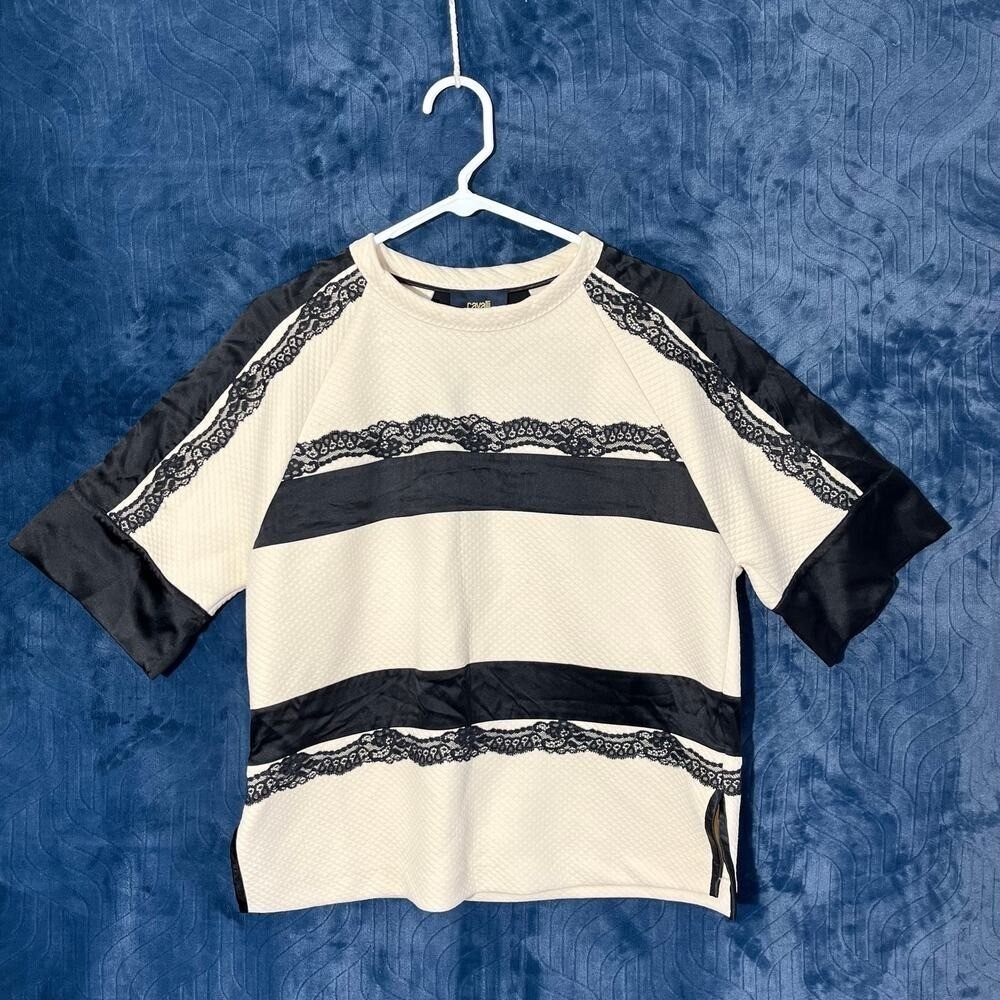 Cavalli Class Robert Cavalli Silk Cotton Luxury Unique Cream/Black Top Womens XL